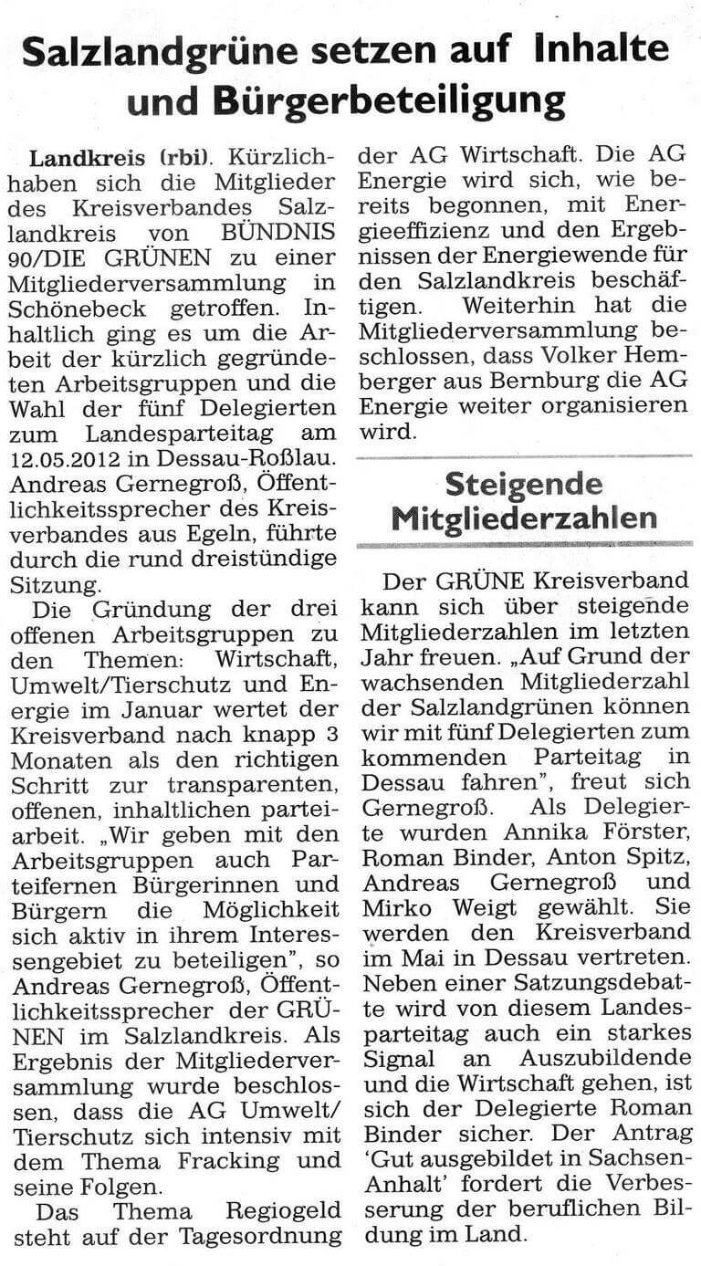 Salzlandgrüne setzten auf Inhalte und Bürgerbeteiligung